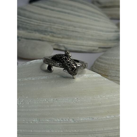 925 Sterling Silver Dolphin Diamond Ring Size 7 - Picture 4 of 9